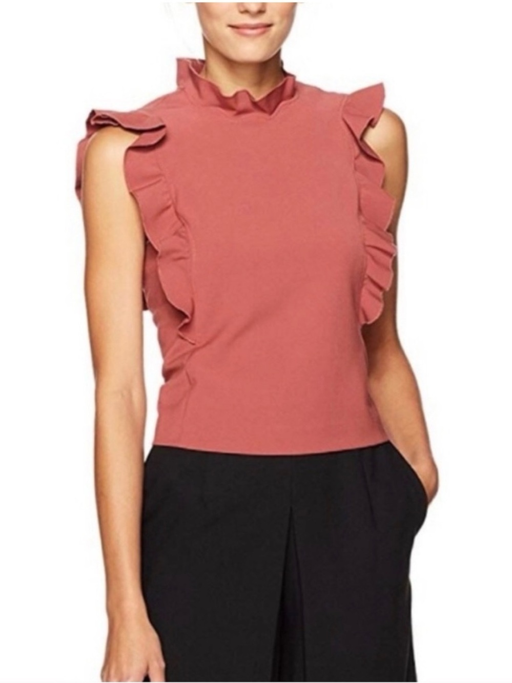 Rebecca Taylor Dusty Rose Ruffle Mock-Neck Shell - Picture 2 of 6